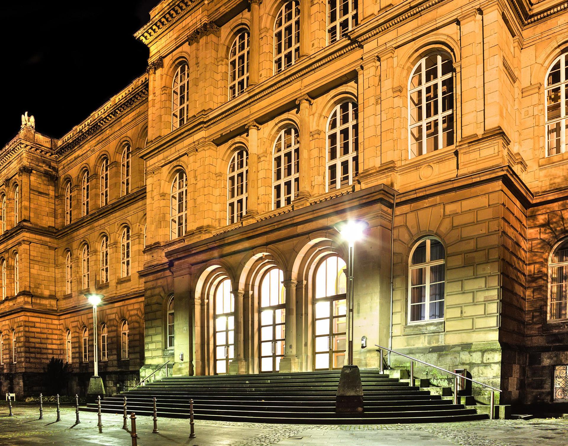 RWTH Aachen University main building at night