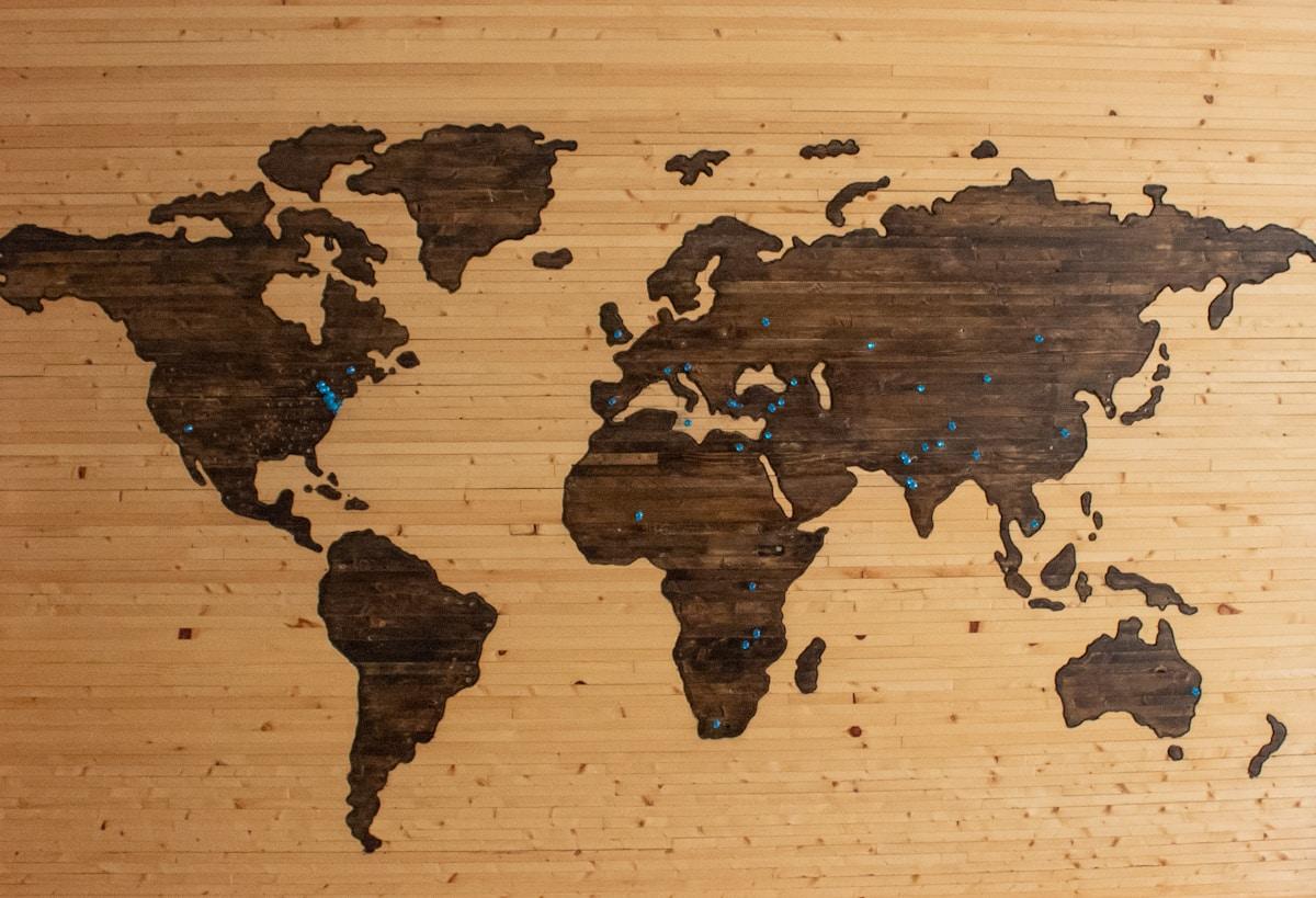 World map with pins showing study abroad destinations